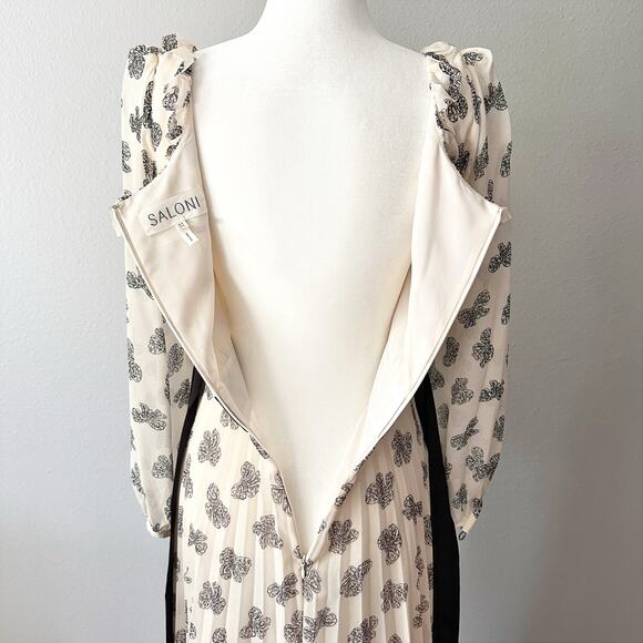 NWOT Saloni Denise Bow Print Silk Midi Dress Cream & Black Women's Size 2 - Picture 10 of 15